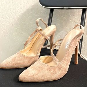 Fashion nova nude suede tie up heels
